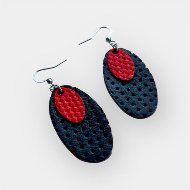 CRÉOLES EN CUIR, BIJOUX EN CUIR, NID D'ABEILLE, LUCY