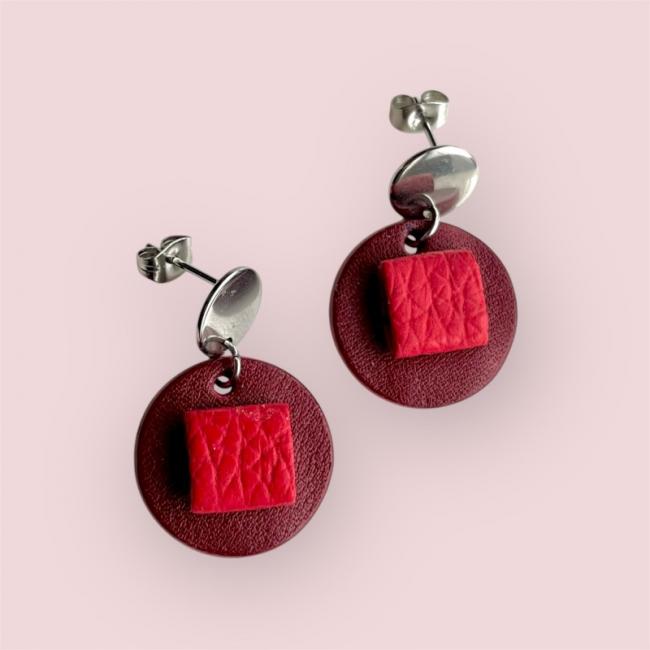 CRÉOLES CUIR ROUGE, MINIMALISTE, MODÈLE EVA