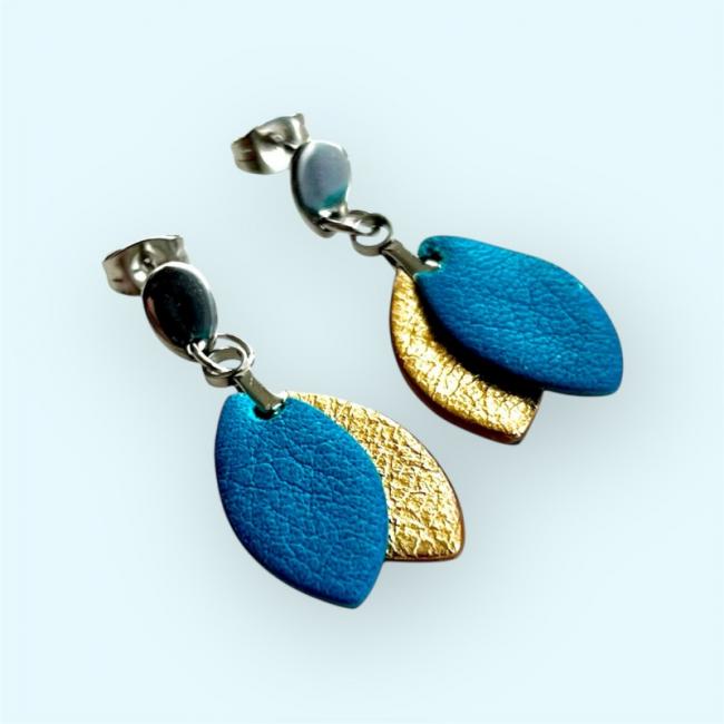BOUCLES D'OREILLES EN CUIR BLEU, MAMZELLE BIJOUX