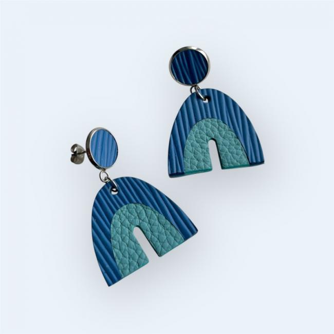 BOUCLES D'OREILLES EN CUIR BLEU, MODÈLE NIL