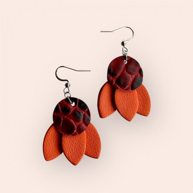 BOUCLES D'OREILLES EN CUIR ORANGE, RINE