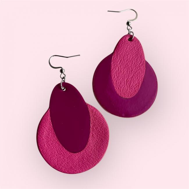 CRÉOLES EN CUIR ROSE, JADE