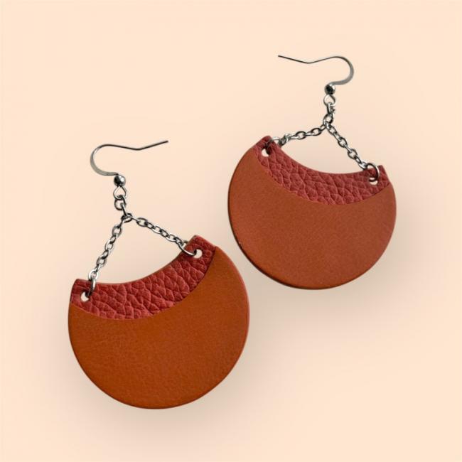 CRÉOLES EN CUIR ORANGE MODÈLE ROMY