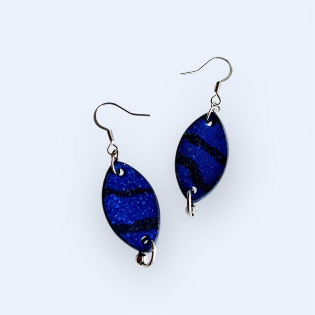 BOUCLE D'OREILLE BLEU EN CUIR, HELENE