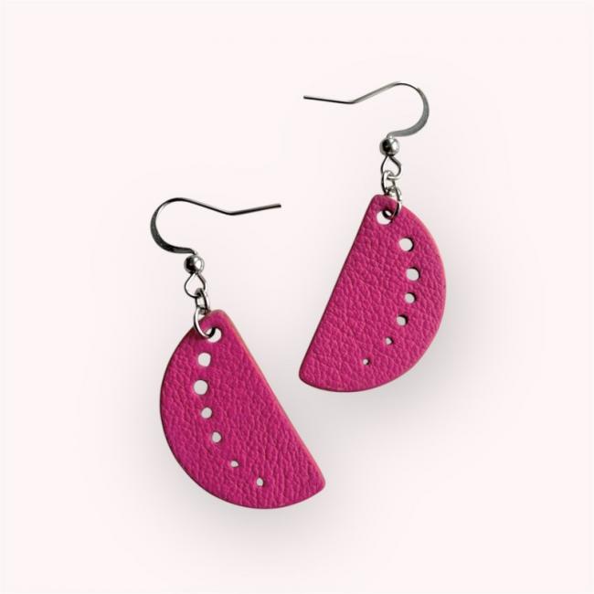 BOUCLES D'OREILLES CUIR ROSE, ANDY