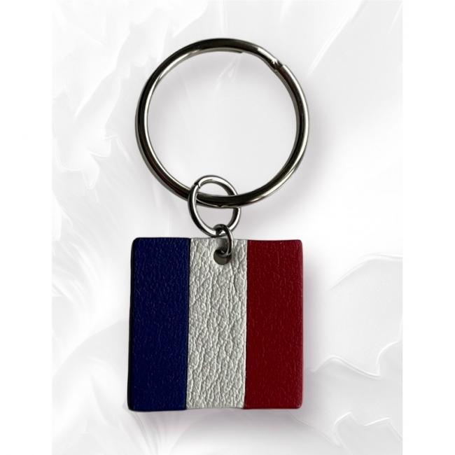 PORTE CLÉ EN CUIR AUX COULEURS DE LA FRANCE