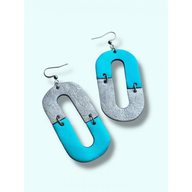 BOUCLES D'OREILLES EN CUIR BLEU, MODÈLE ELOA