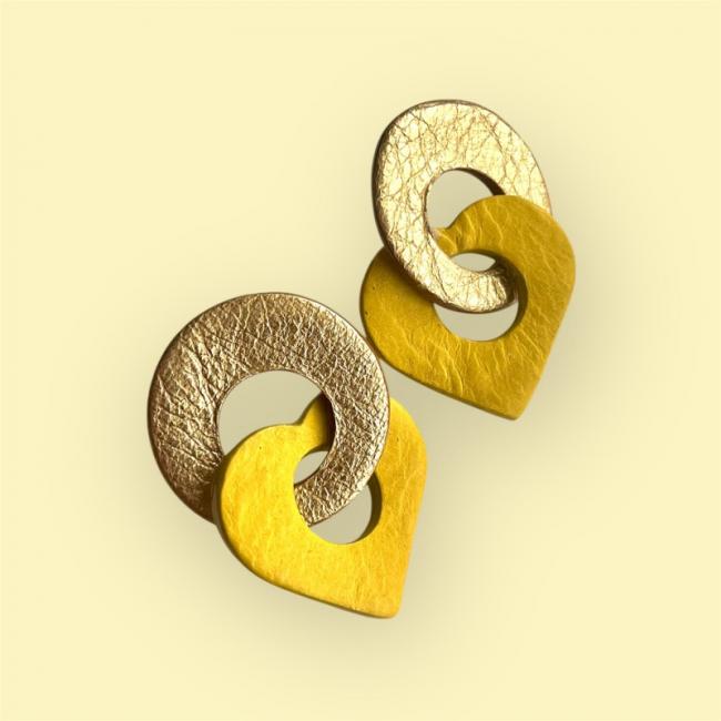 BIJOUX CUIR, BOUCLES D'OREILLES JAUNE, MAMZELLE BIJOUX
