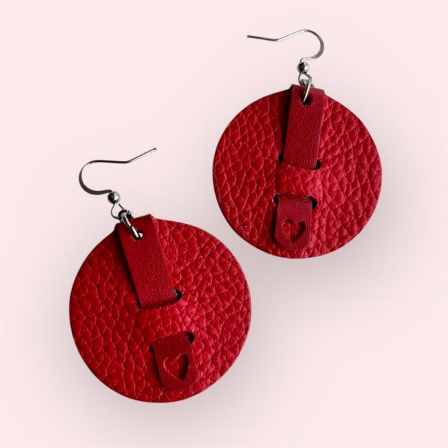 CRÉOLES EN CUIR ROUGE FEMME, ORIA