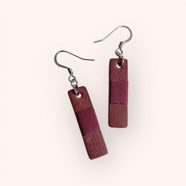 BOUCLES D'OREILLES CUIR BORDEAUX, CAROLE