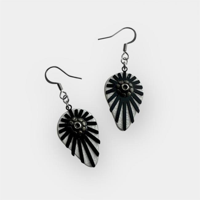 BOUCLES D'OREILLES FEMME EN CUIR NOIR, ASTRID