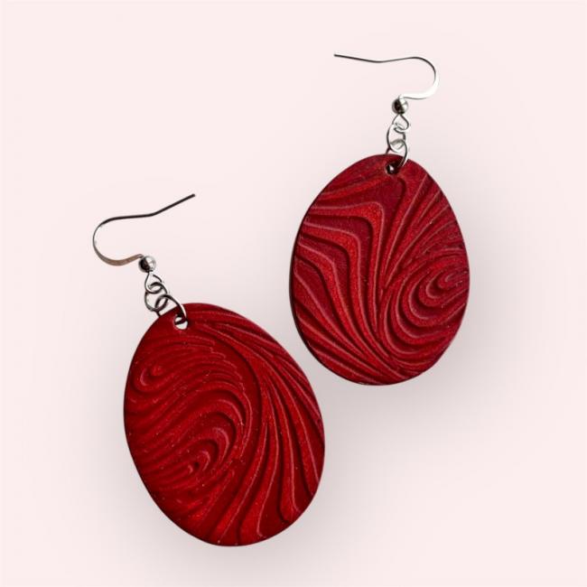 CRÉOLES OVALES EN CUIR BORDEAUX GRACIEUSES MODÈLE RORY