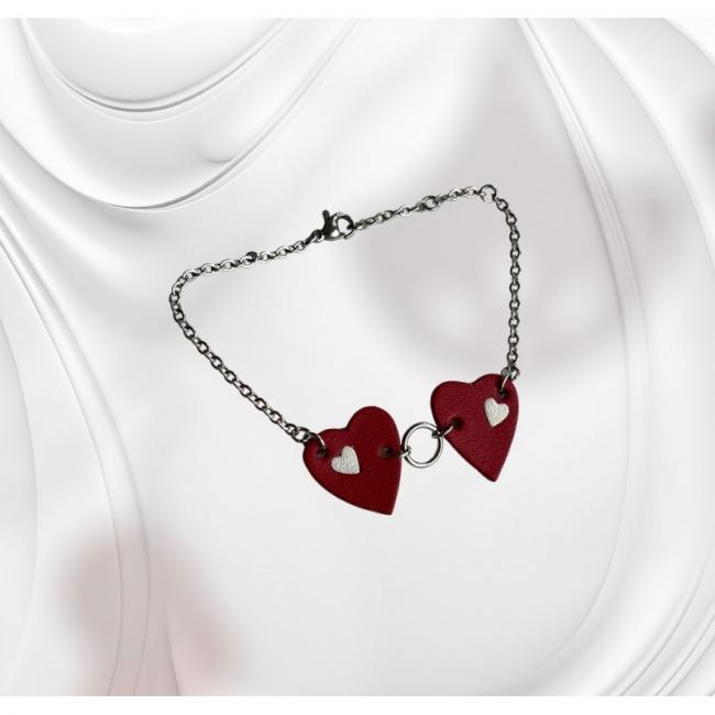 Bracelet double cœur rouge
