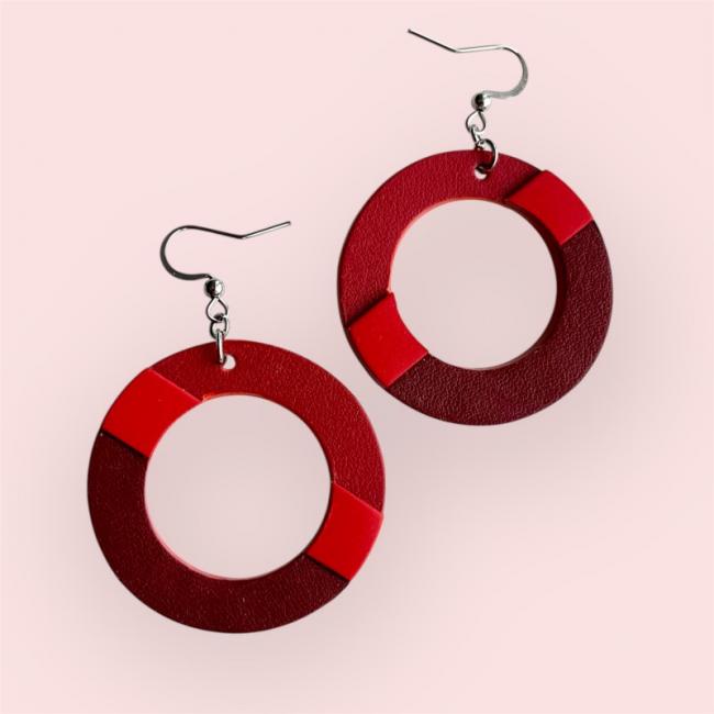 CRÉOLES EN CUIR ROUGE FAITES MAIN, MODÈLE ANGY