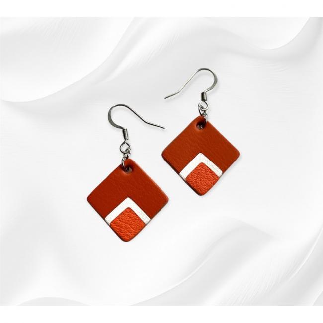 BOUCLES D'OREILLES EN CUIR ORANGE, RÉGINE