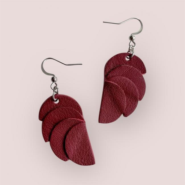 BOUCLES D'OREILLES CUIR BORDEAUX, CLAUDINE
