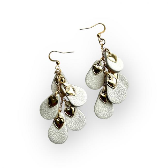 BOUCLES D'OREILLES FEMME BLANCHE EN CUIR MODÈLE FANI