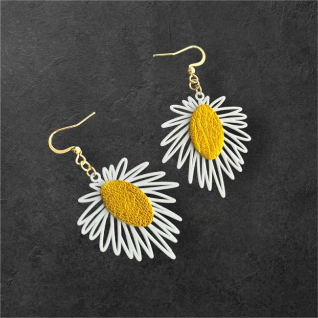 BOUCLES D'OREILLES EN CUIR DORÉ ET BLANC MODÈLE ELEN