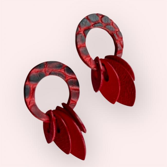 BOUCLES D'OREILLES EN CUIR ROUGE, LYA
