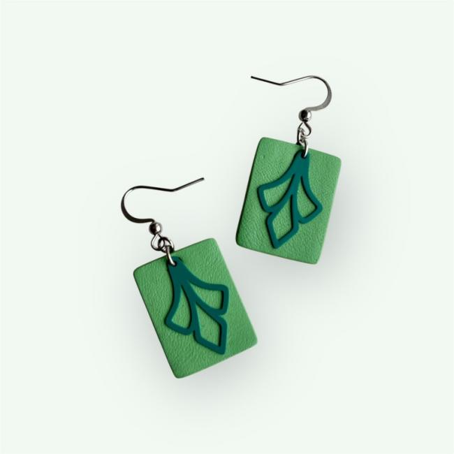 BOUCLES D'OREILLES EN CUIR VERT, ELSA