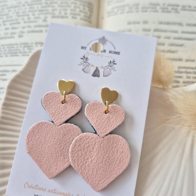 Boucle coeur rose pale, acier inoxydable