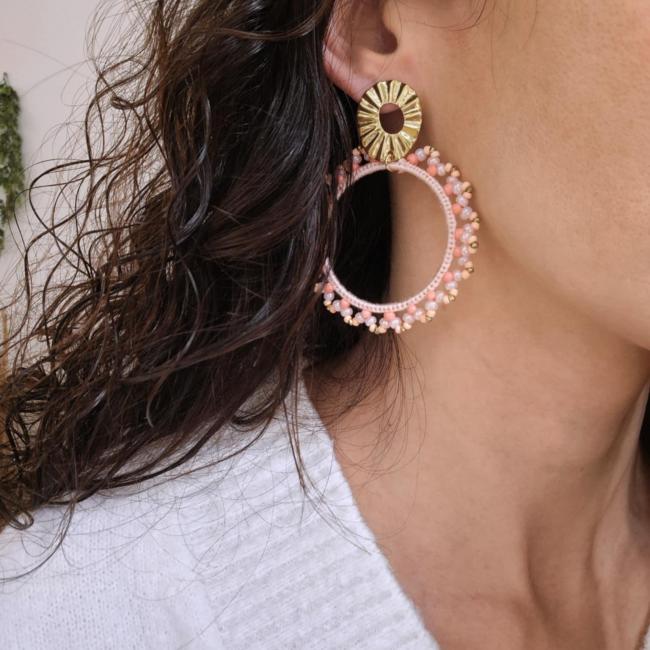 Boucle perle saumon, acier inoxydable