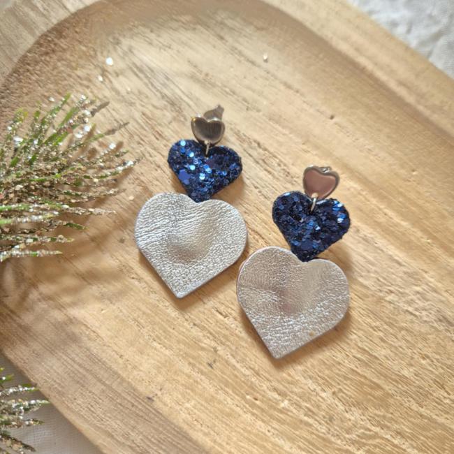Coeur bleu argent&eacute;, acier inoxydable