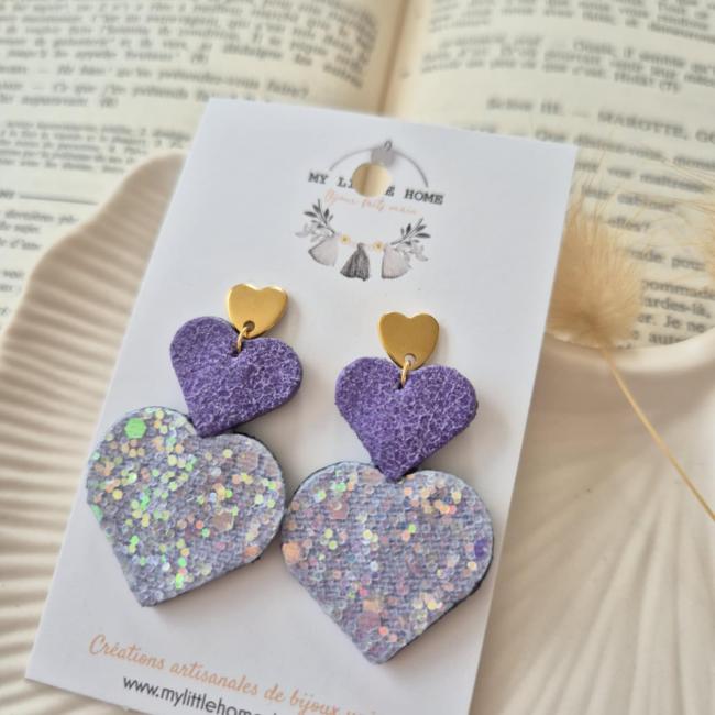 Boucle coeur violet et parme, acier inoxydable