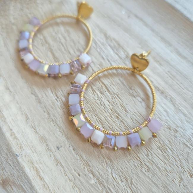 Boucle perle violette, acier inoxydable