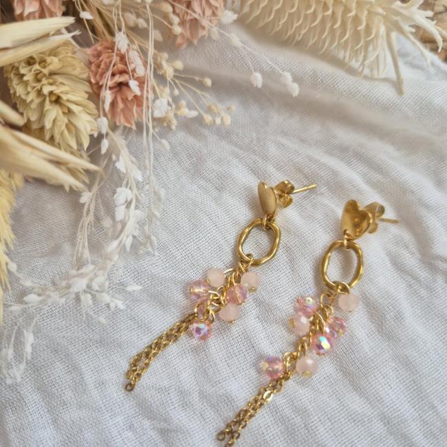 Boucle perle rose, acier inoxydable