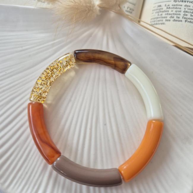 Bracelet r&eacute;sine marron et orange