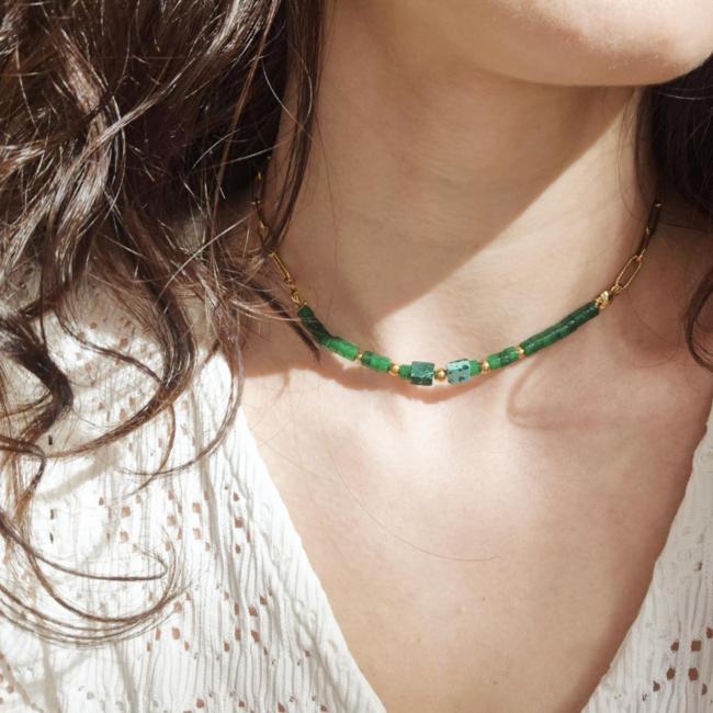 Collier vert, acier inoxydable