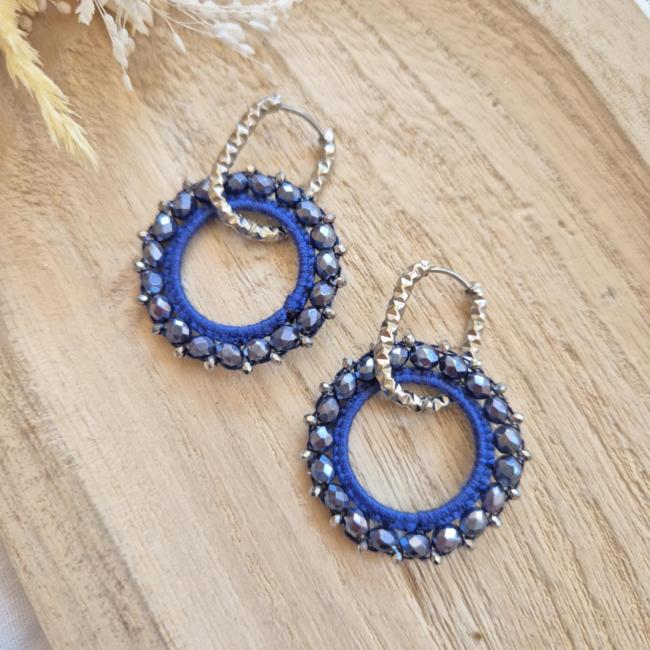 Boucle perle bleu, acier inoxydable