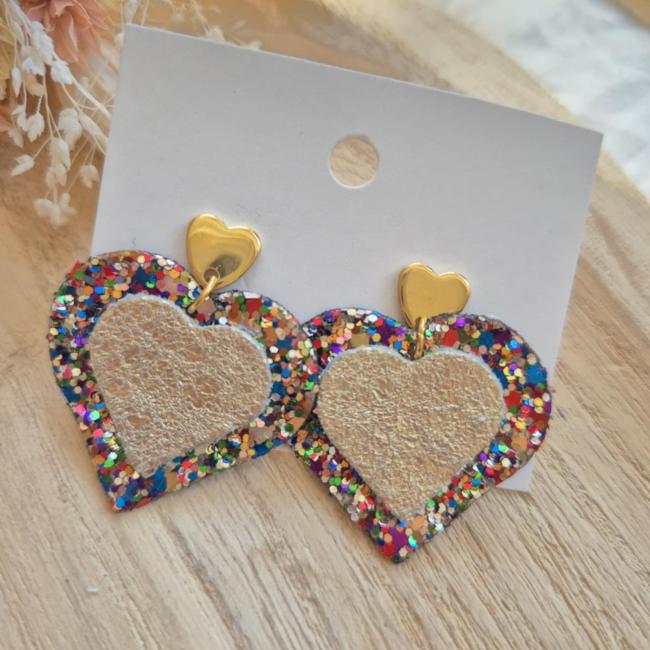 Coeur paillette multicolor, acier inoxydable