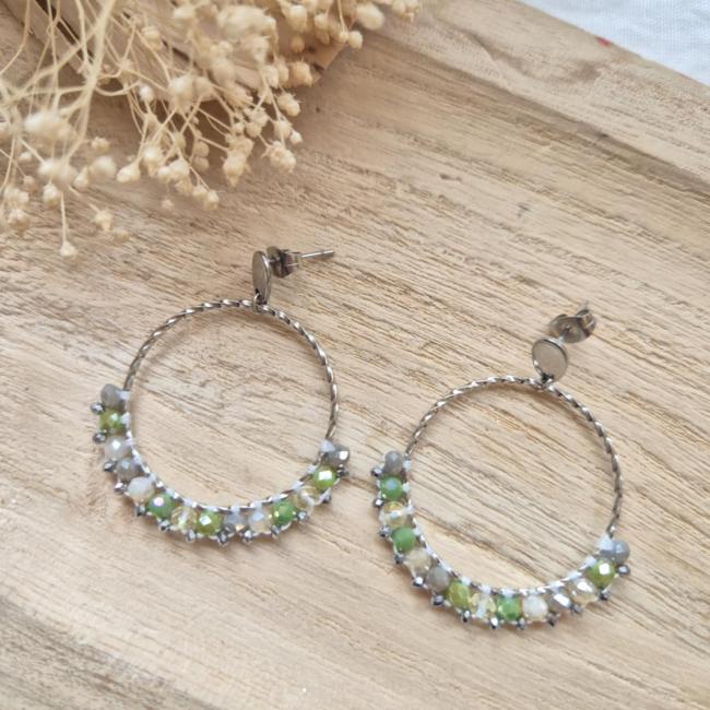 Boucle perle verte, acier inoxydable
