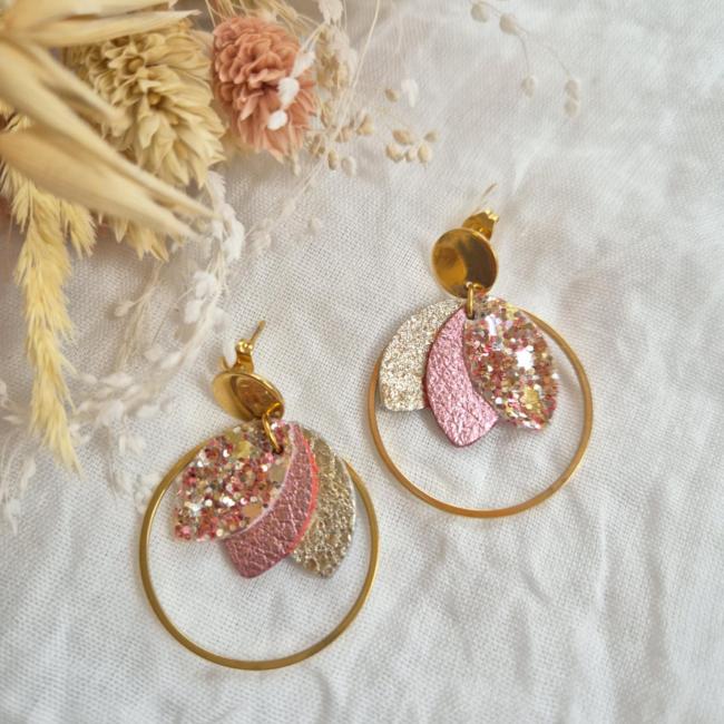 Boucle feuille rose, acier inoxydable