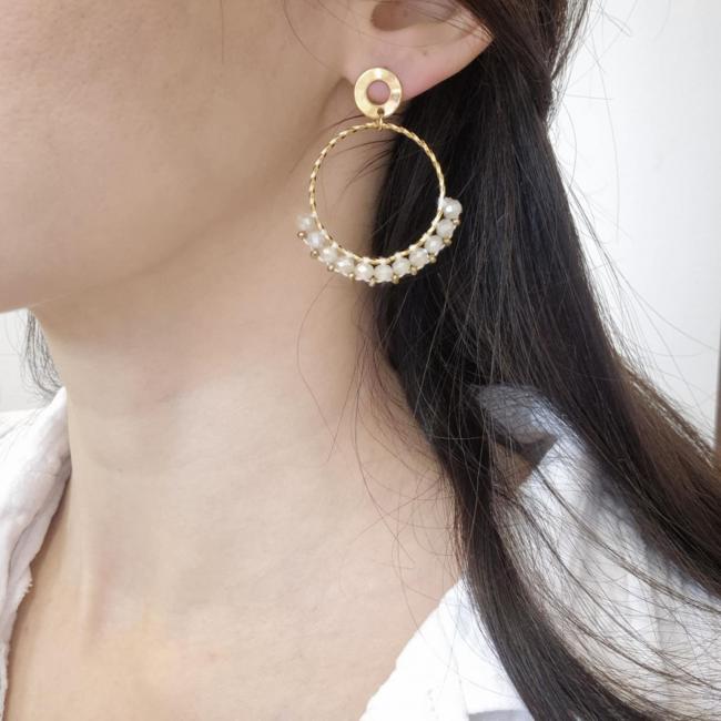 Boucle perle crème, acier inoxydable