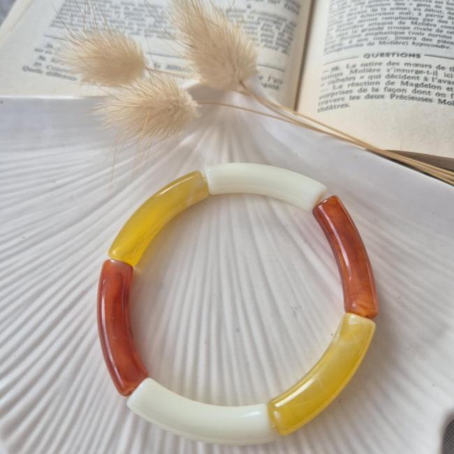 Bracelet r&eacute;sine jaune et terracotta