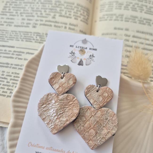 Boucle coeur beige, acier inoxydable
