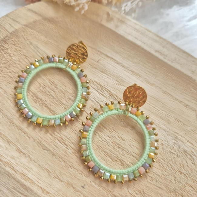 Boucle perle verte, acier inoxydable