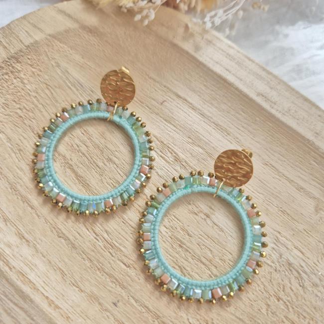 Boucle perle turquoise vert, acier inoxydable