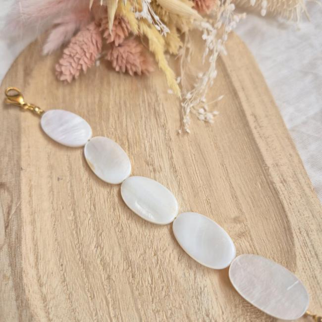 Bracelet nacre ovale, acier inoxydable
