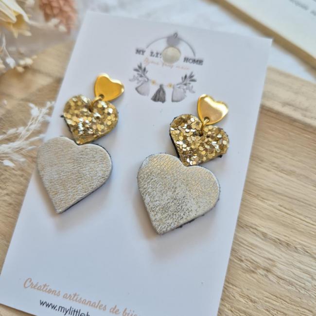 Coeur beige doré, acier inoxydable