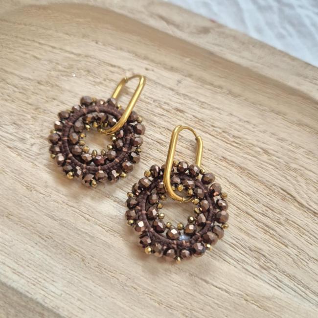 Boucle fleur marron, acier inoxydable