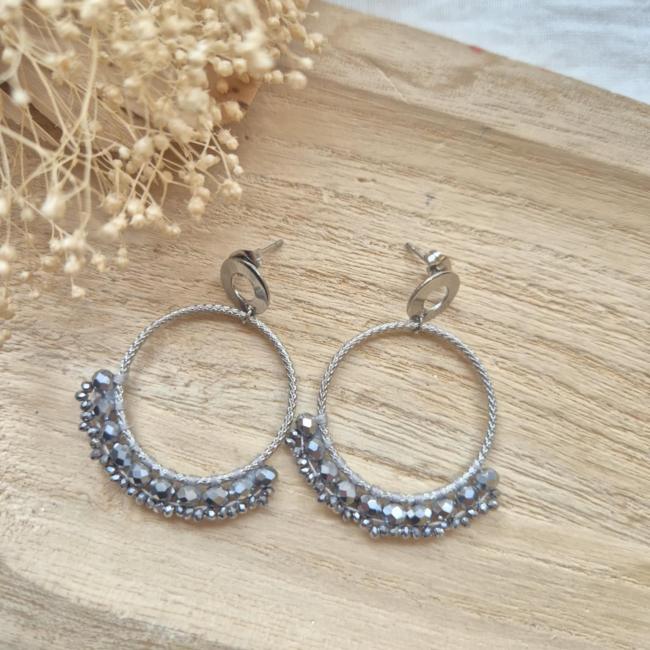 Boucle perle argentée, acier inoxydable