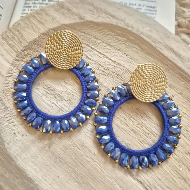 Boucle perle bleu marine, acier inoxydable