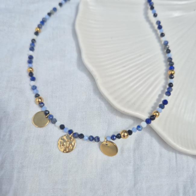 Collier bleu, acier inoxydable