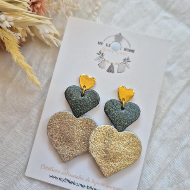 Coeur doré vert, acier inoxydable