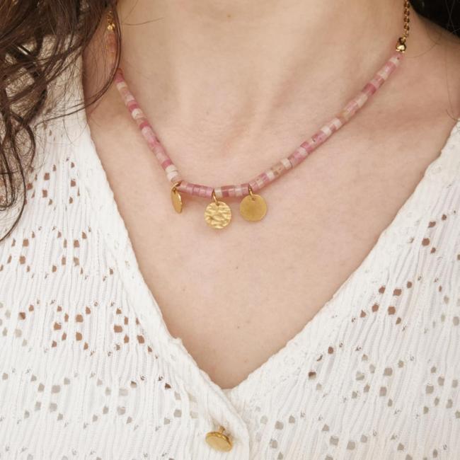 Collier rose, acier inoxydable