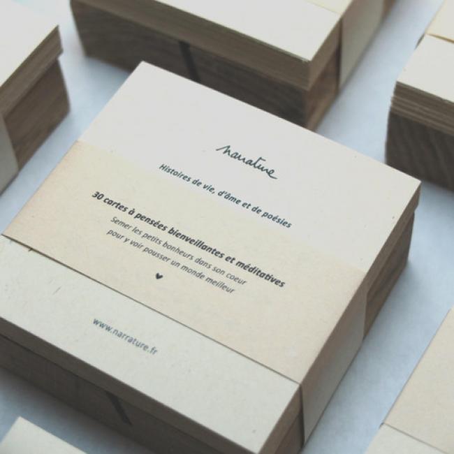 Coffret de 30 cartes à pensées + support de présentation en bois fait main
